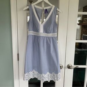 Seraphine Maternity Dress Size 4 Pinstripe Lace White Blue